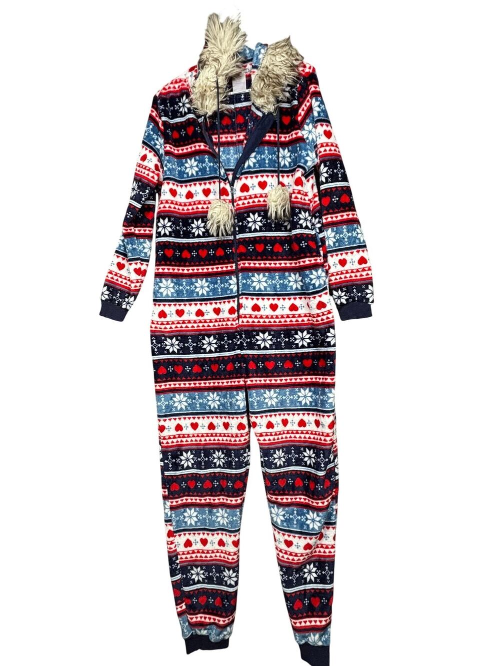 Secret Treasures One-piece Pajamas Womens Sz L Christmas Fair Isle Hooded Fleece